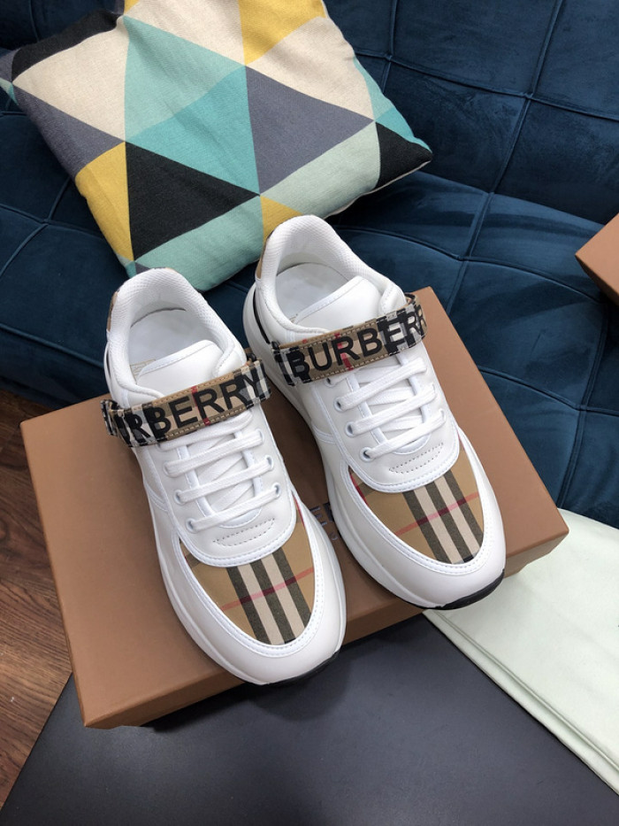 B**rry vintage check, leather and mesh sneakers